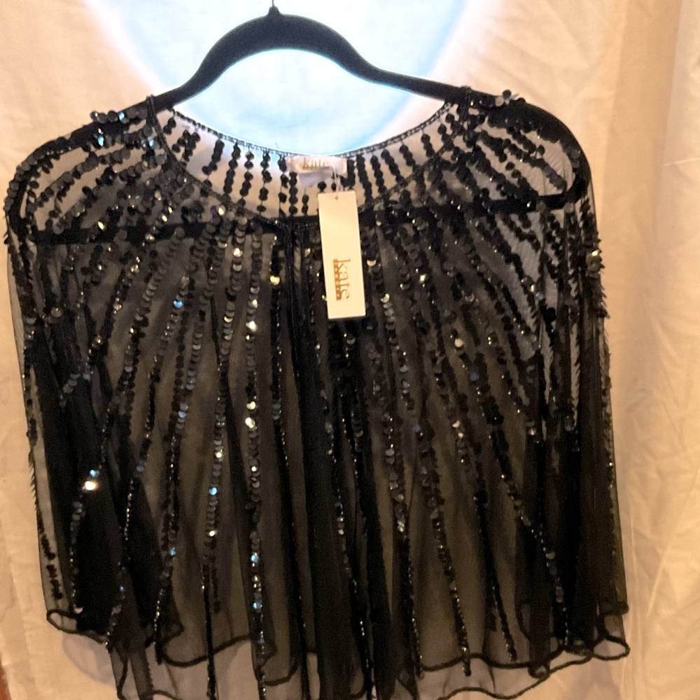 Sheer mesh sequin cape, shawl
